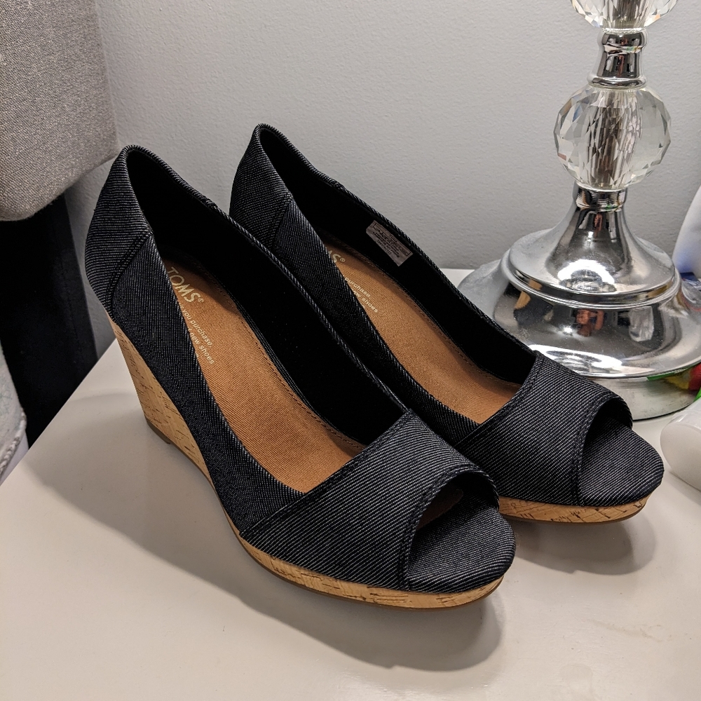 Stella Black Denim Toms Wedges